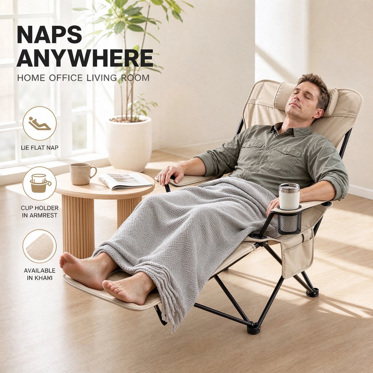 PAKICETUS Adjustable Reclining Lounge Chair With Pillow And Cup Holder