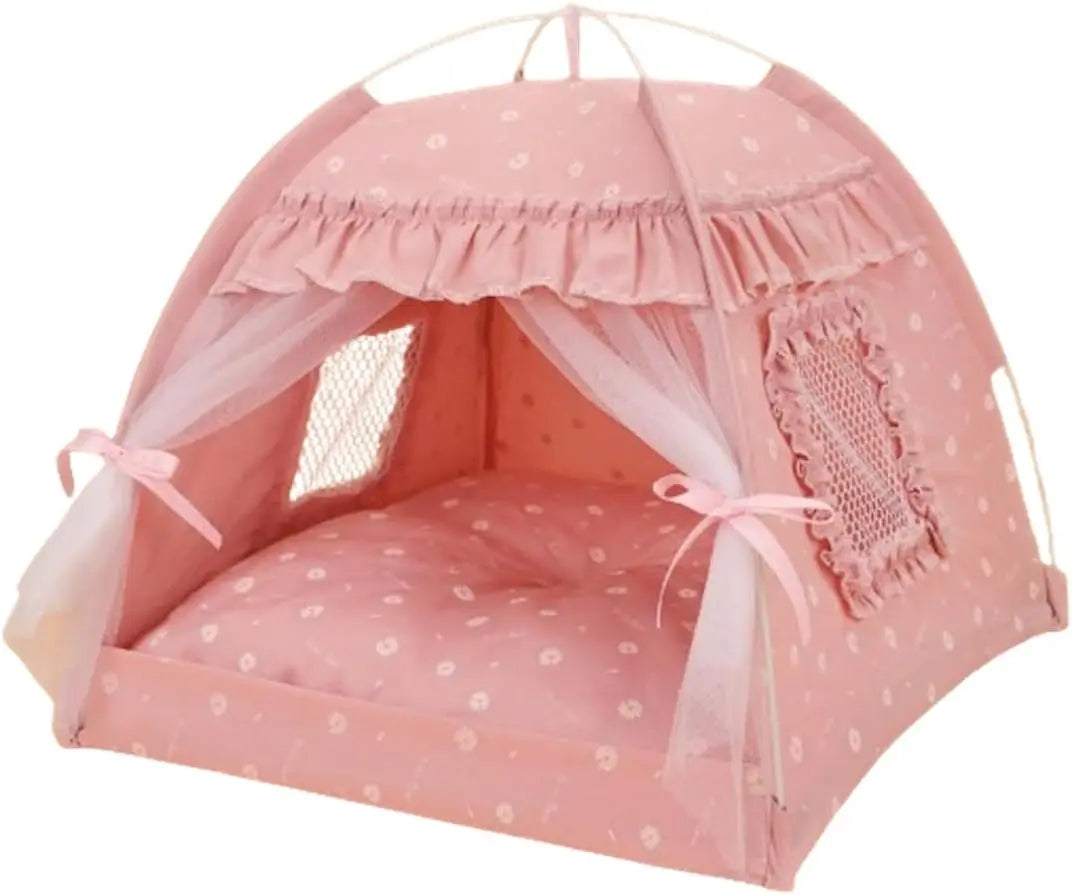 Breathable Mesh Cat Bed Tent With Removable Plush Cushion
