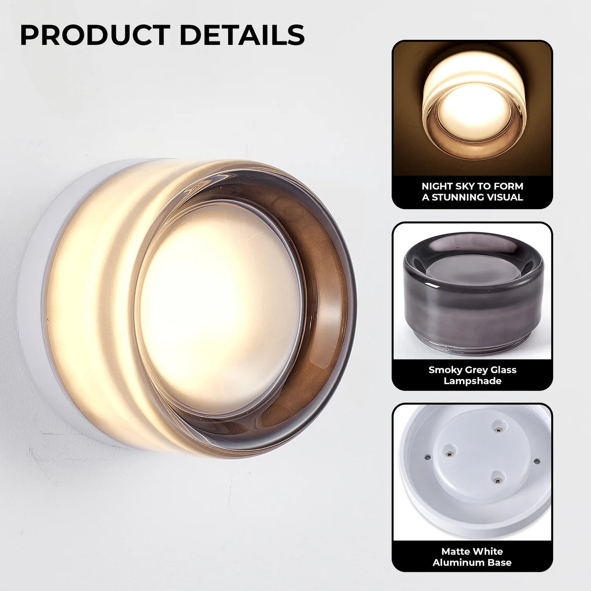 ARLGSITE Modern Bathroom Wall Lamp With Thick Glass Shade