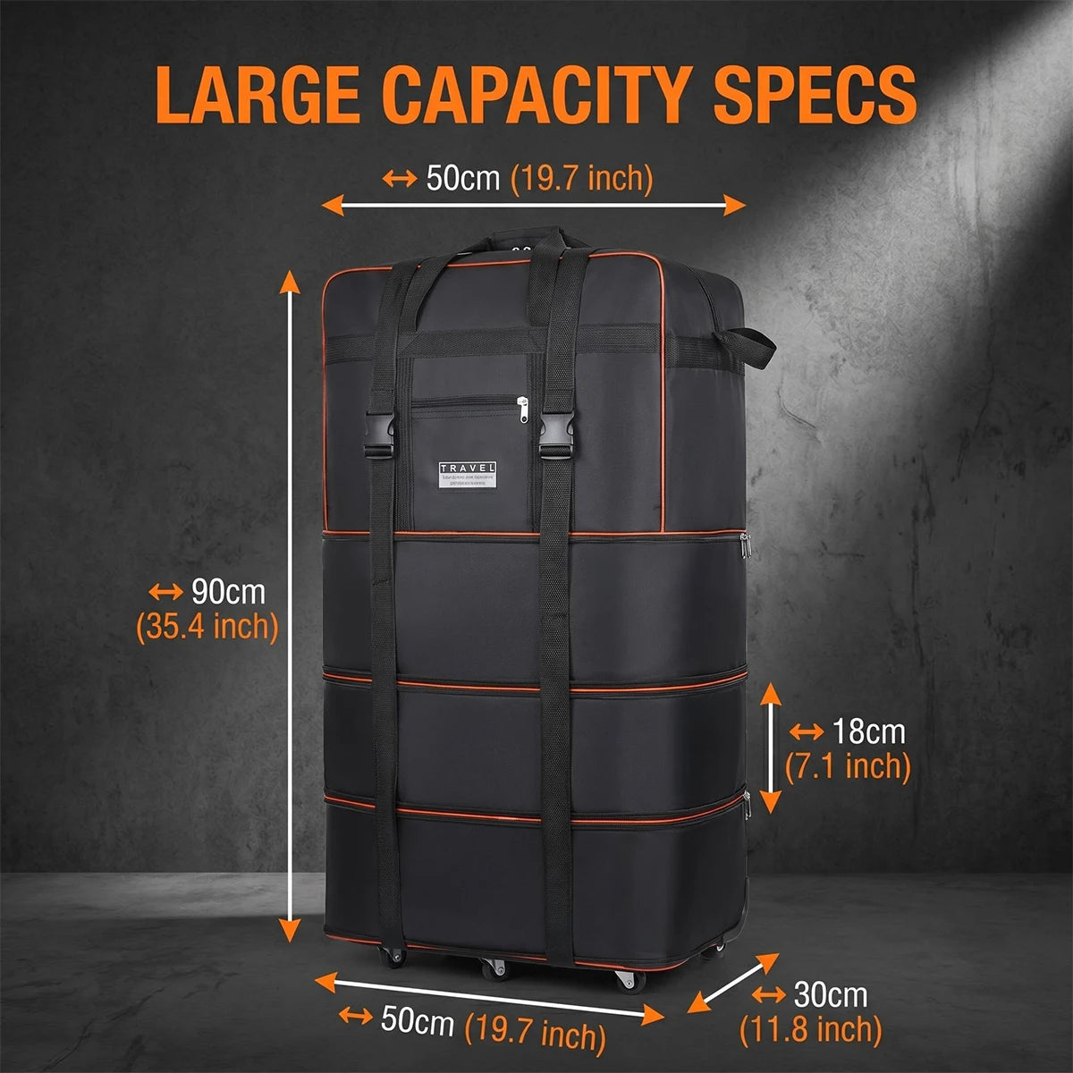 Expandable Foldable Rolling Travel Duffel Bag With Waterproof Oxford Fabric