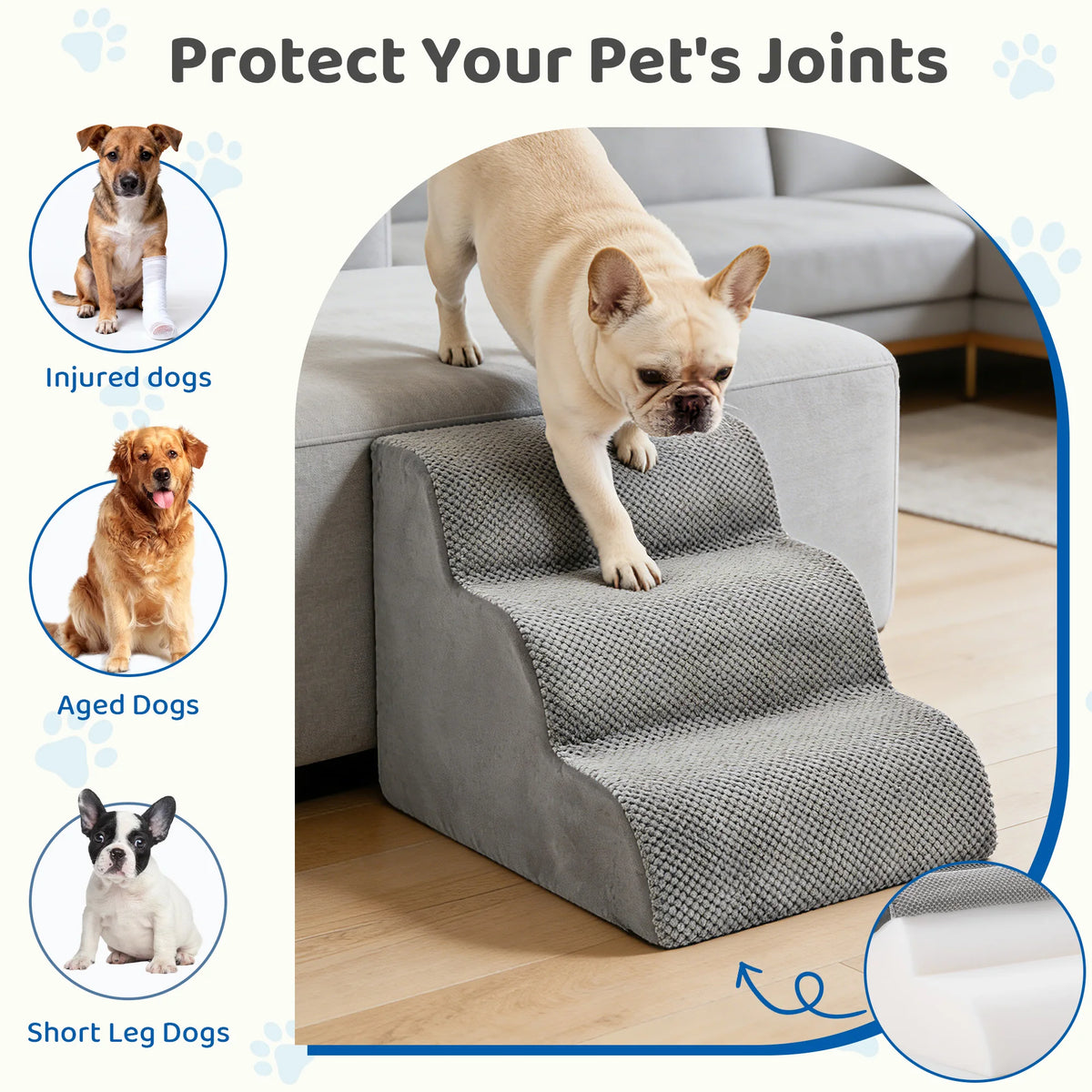 Curved Foam Dog Stairs With Non Slip Ramp For Pets