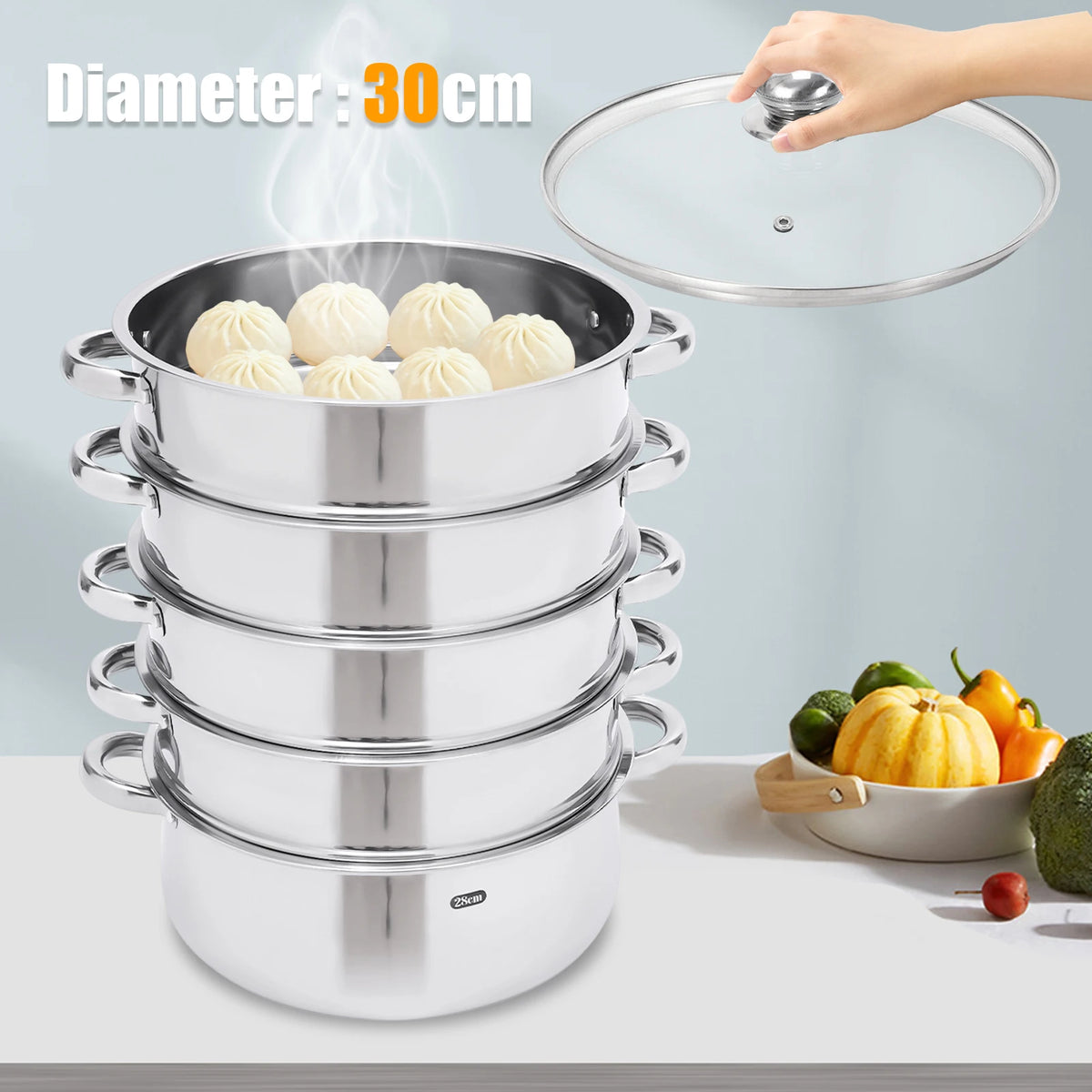 Five Tier Stainless Steel Multifunctional Kitchen Cooking Steamer