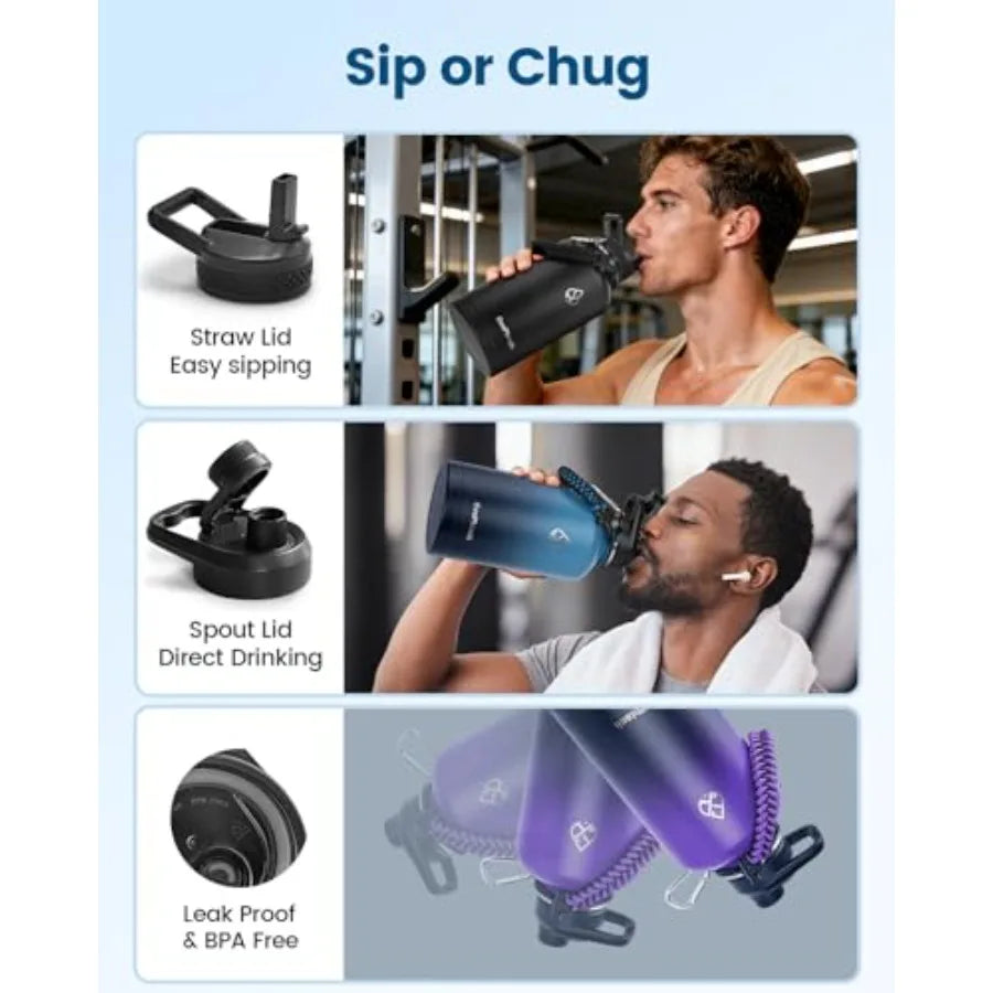 Vacuum Insulated Stainless Steel Water Bottle With Strap For Travel