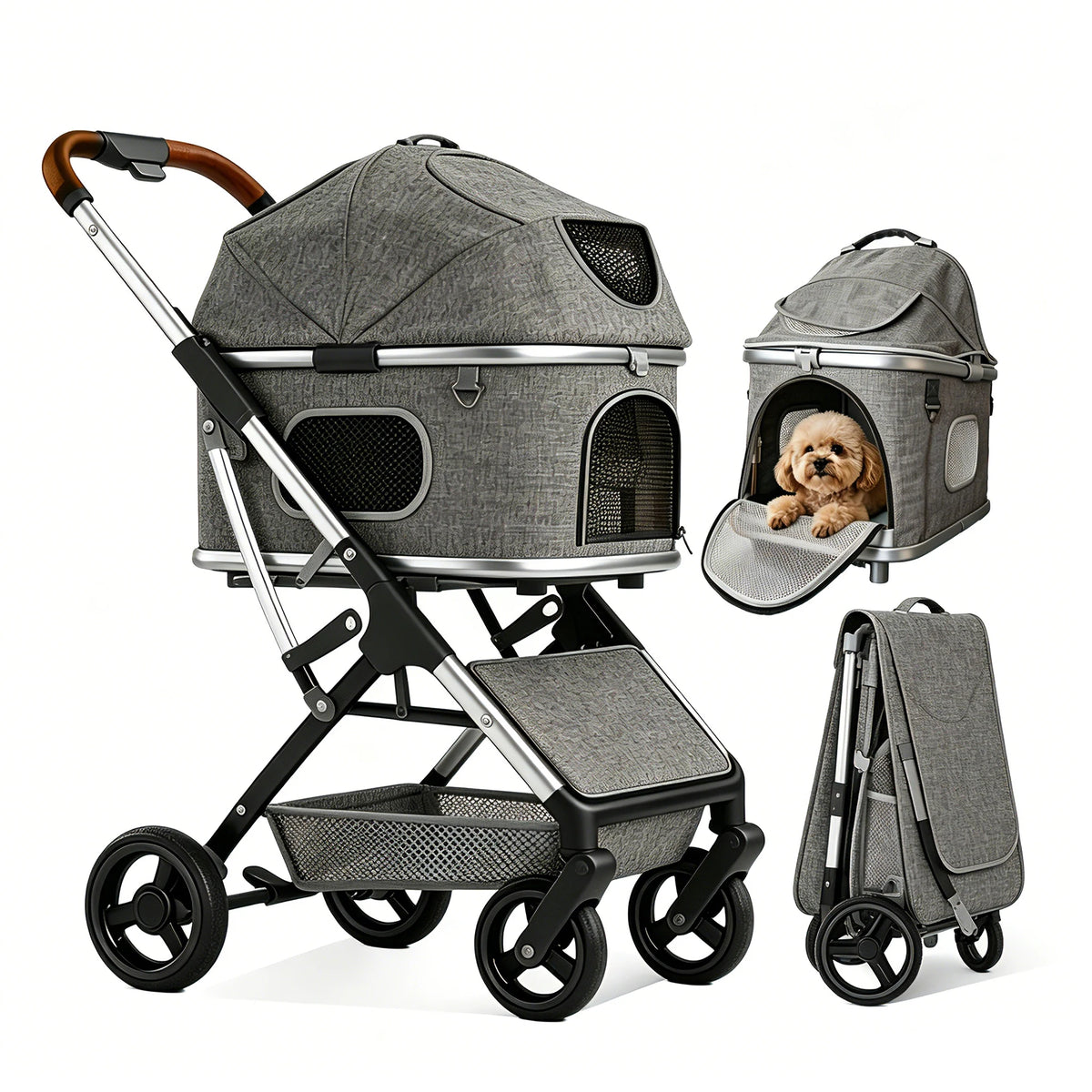 Luxury Pet Stroller for Dogs and Cats With Safety Leashes