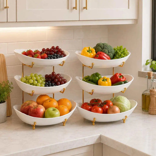 Three Tier Ceramic Serving Stand for Fruit Snacks and Desserts