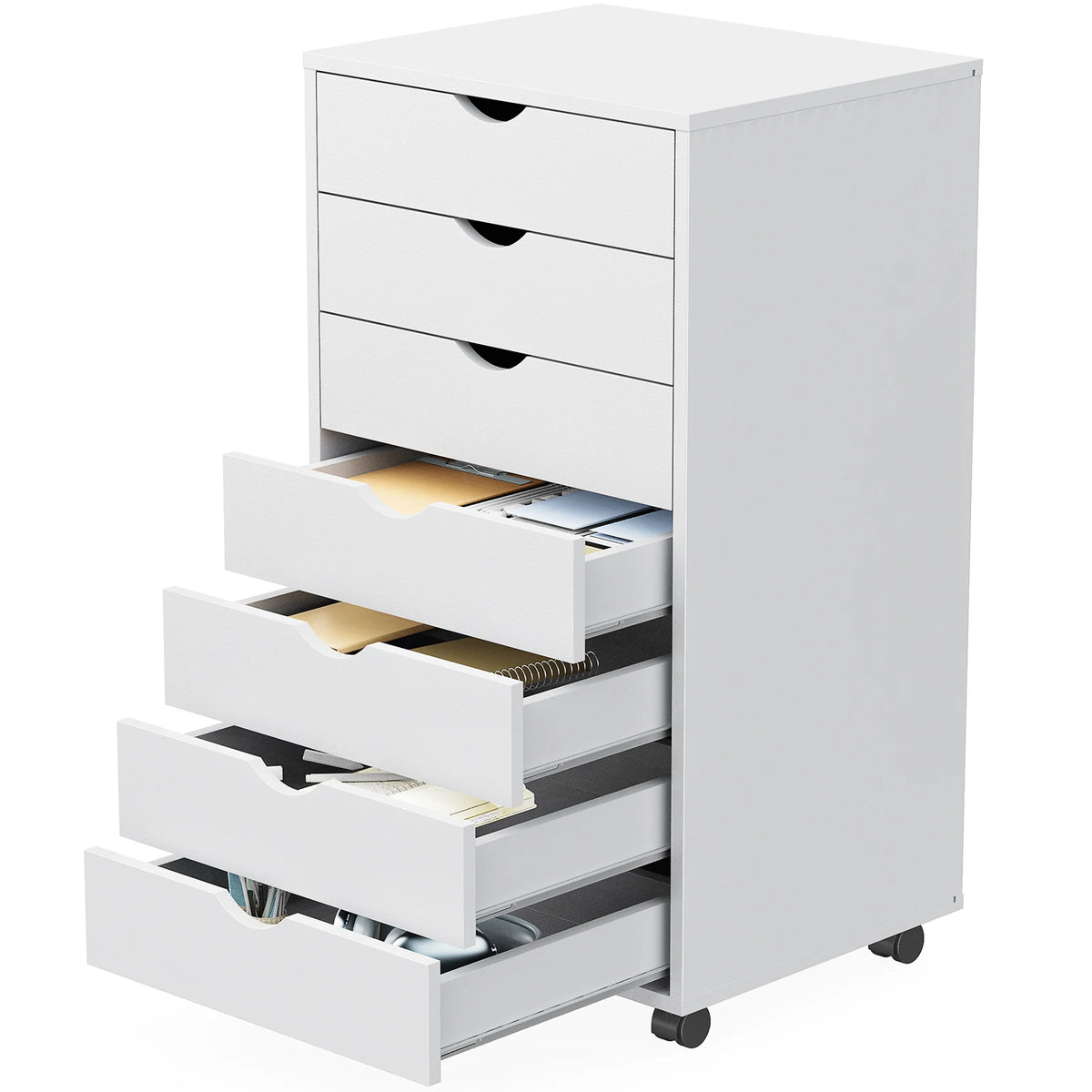 JHK 7 Drawer Wooden Storage Cabinet With Rolling Wheels