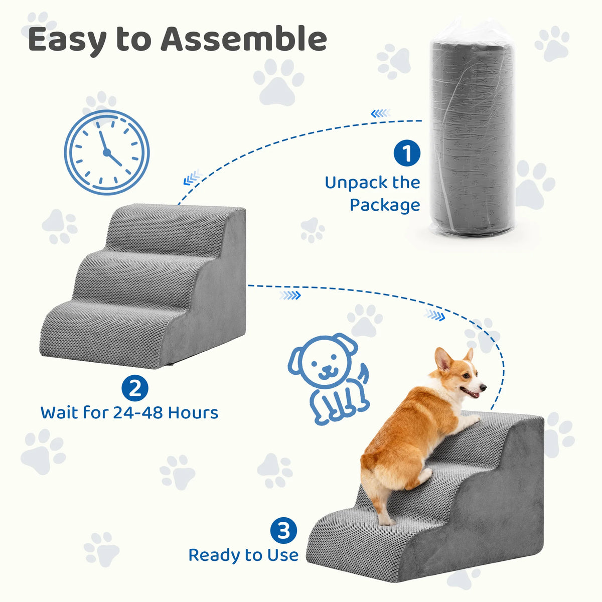 Curved Foam Dog Stairs With Non Slip Ramp For Pets