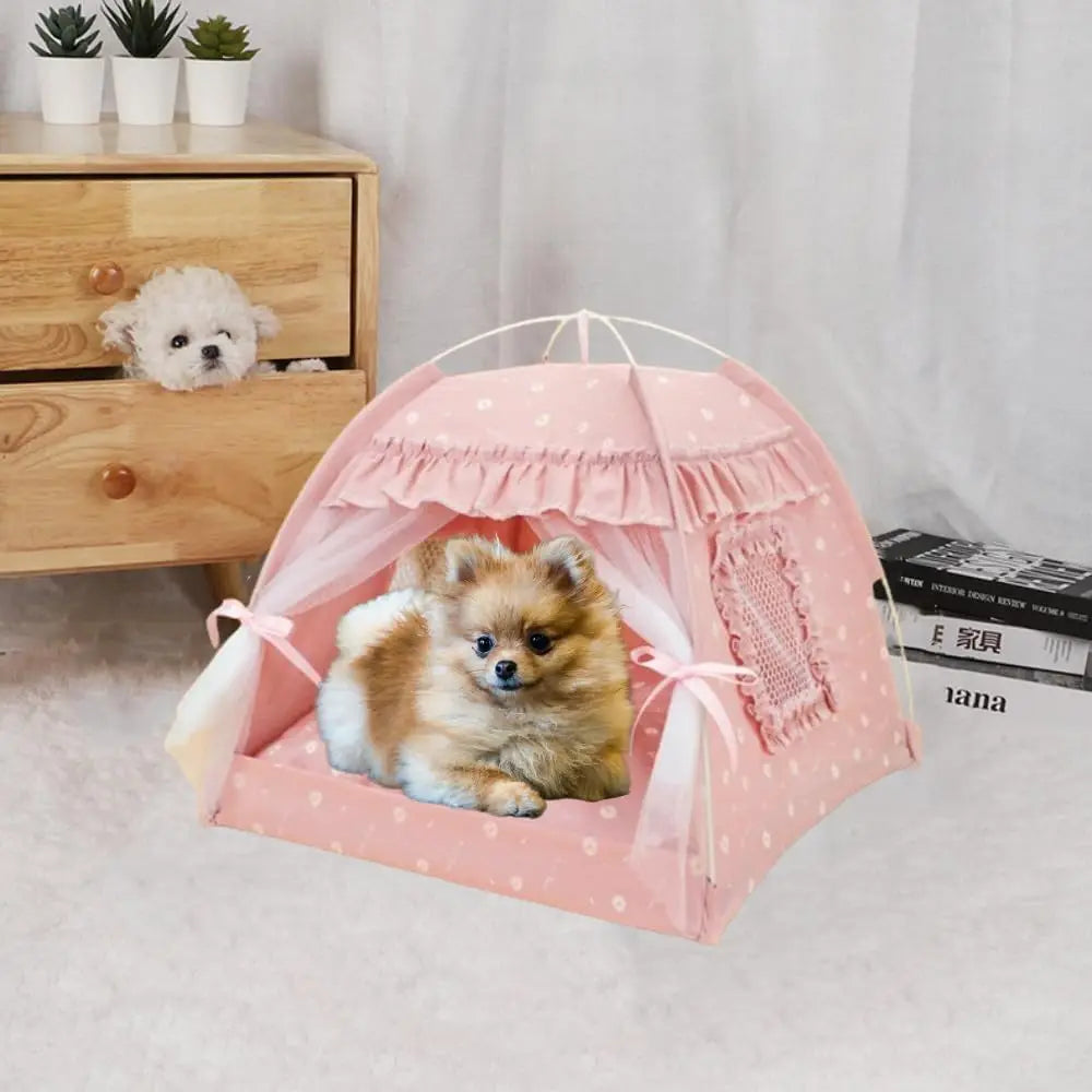 Breathable Mesh Cat Bed Tent With Removable Plush Cushion