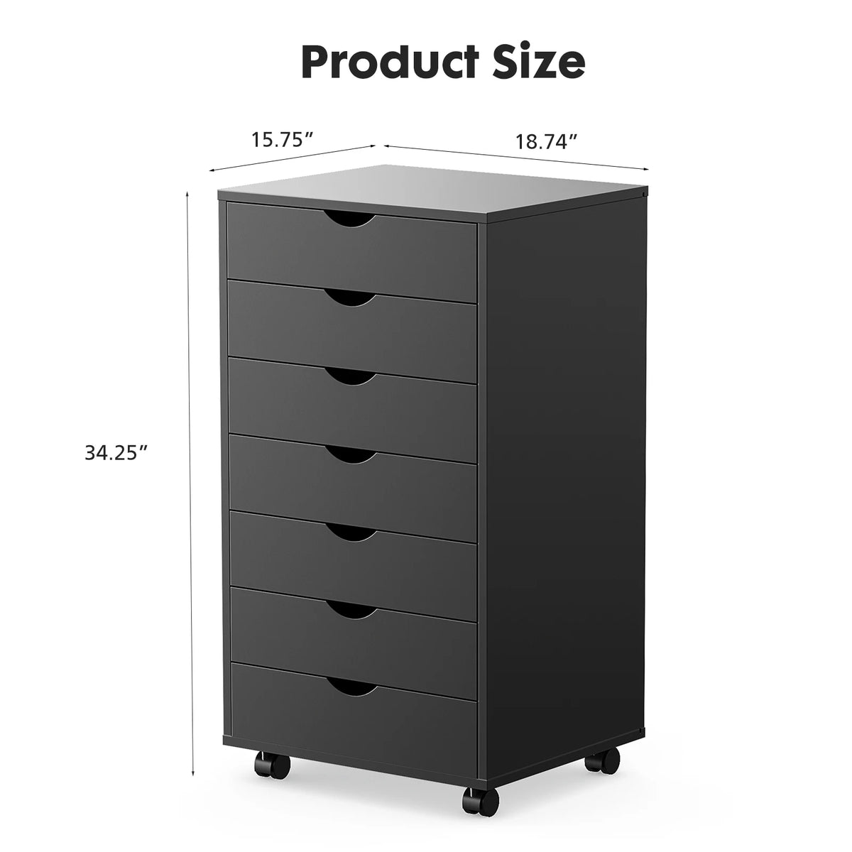 JHK 7 Drawer Wooden Storage Cabinet With Rolling Wheels