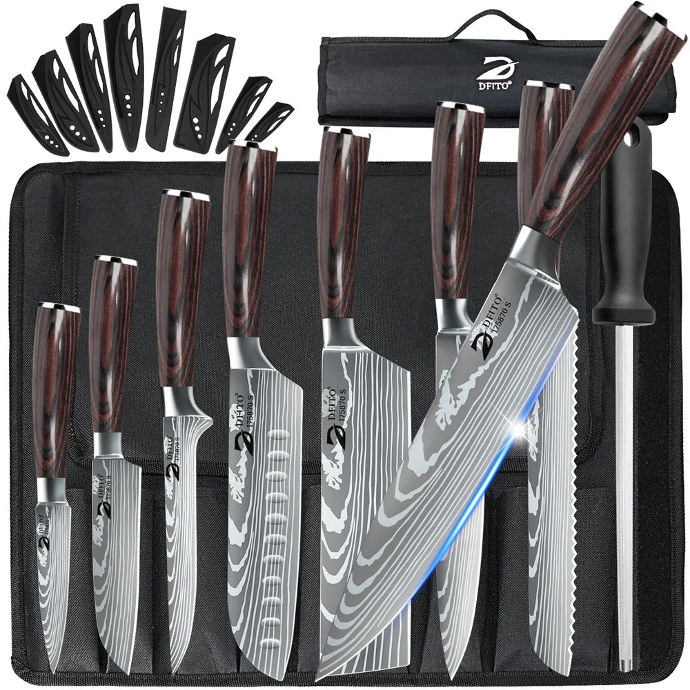MDHAND Damascus Stainless Steel Kitchen Knife Set With Carrying Bag
