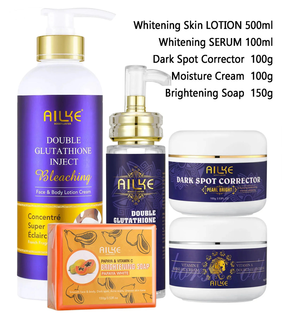 AILKE Glutathione Whitening Skincare Set for Radiant Hydrated Skin