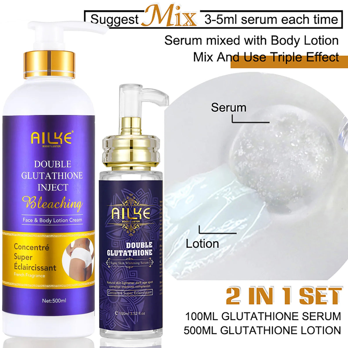 AILKE Glutathione Whitening Skincare Set for Radiant Hydrated Skin