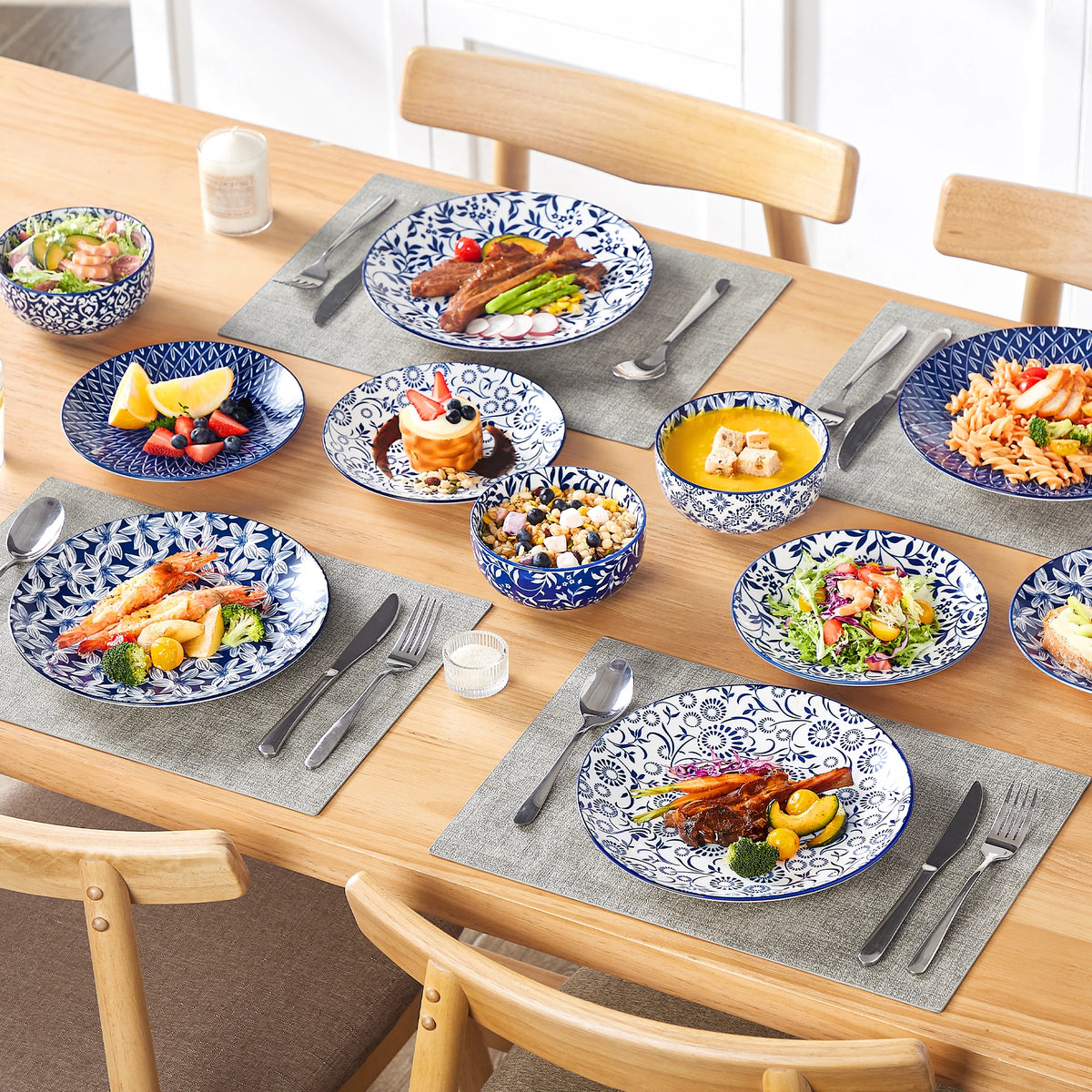 MALACASA Blue And White Porcelain Ceramic Dinnerware Set