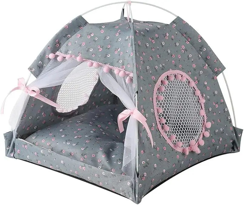 Breathable Mesh Cat Bed Tent With Removable Plush Cushion