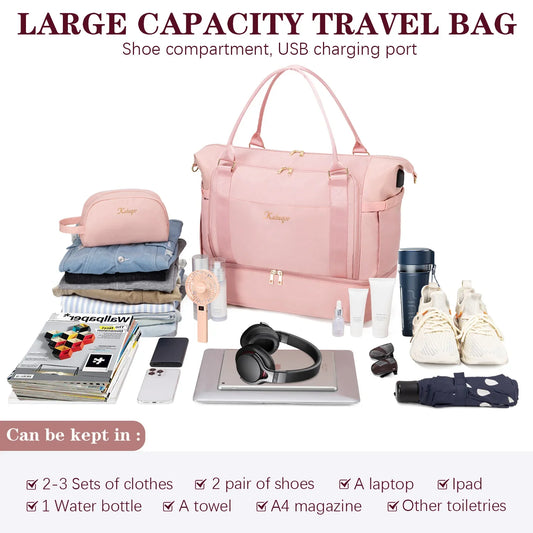 Kabaqoo Women's Travel Gym Bag With Shoe Compartment