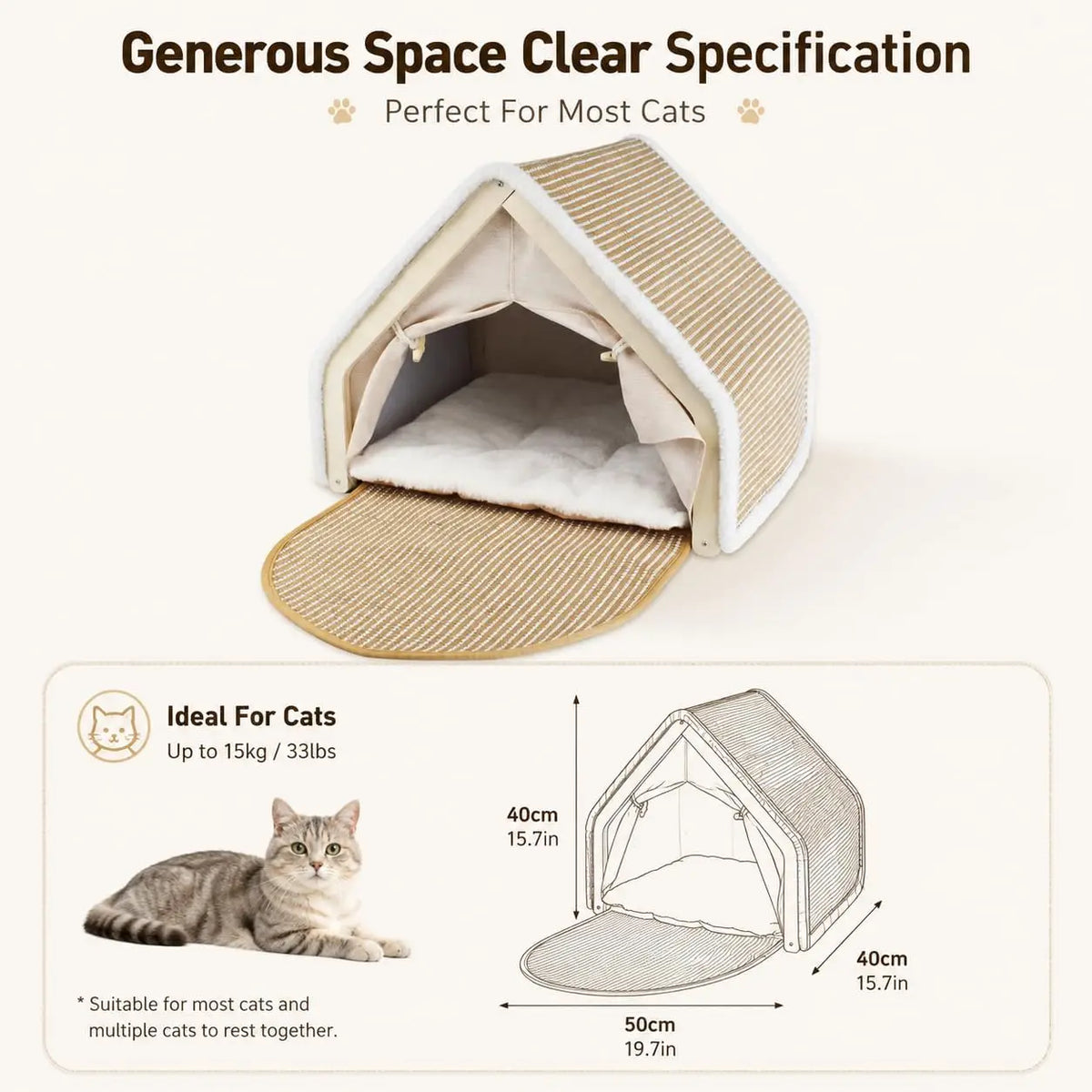 Wooden Cat House Tent Bed With Scratcher And Cozy Hideaway