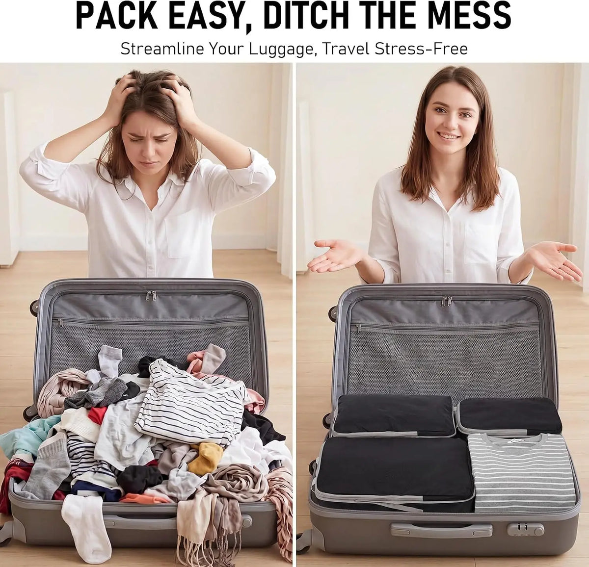 Travel Compression Packing Cubes Set for Space Saving Luggage Organization