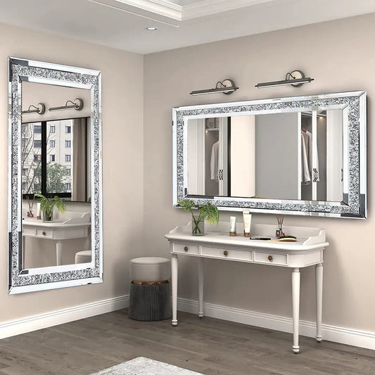 LUVODI Crystal Rhinestone Wall Mounted Vanity Mirror for Elegant Interiors