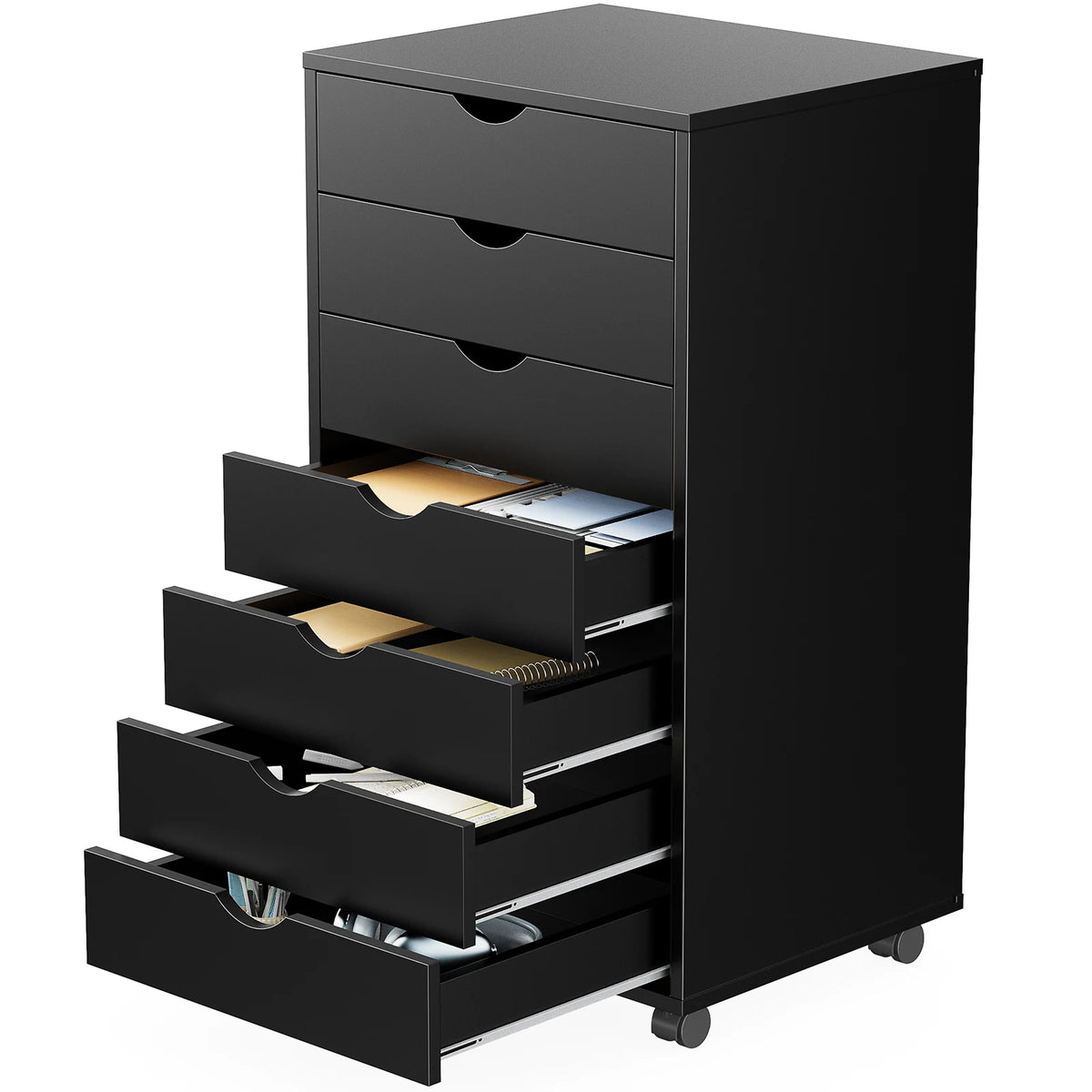 JHK 7 Drawer Wooden Storage Cabinet With Rolling Wheels