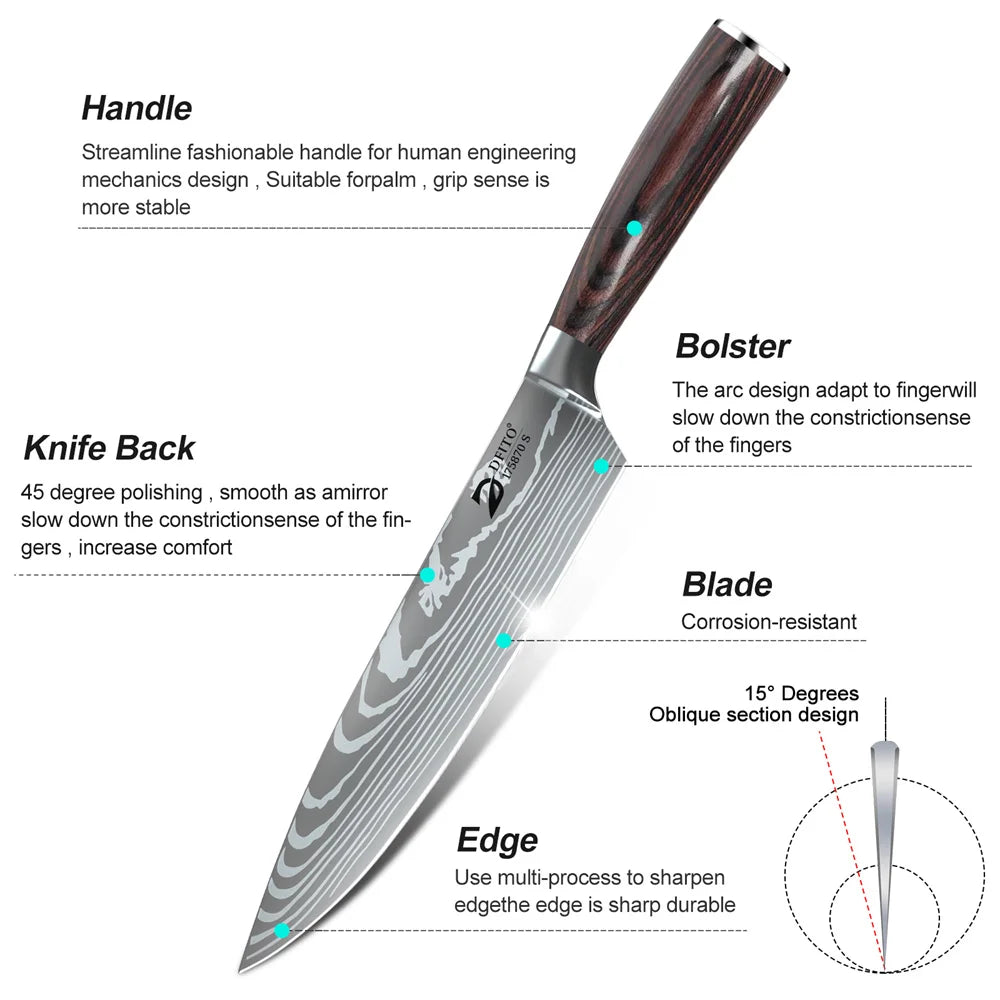 MDHAND Damascus Stainless Steel Kitchen Knife Set With Carrying Bag