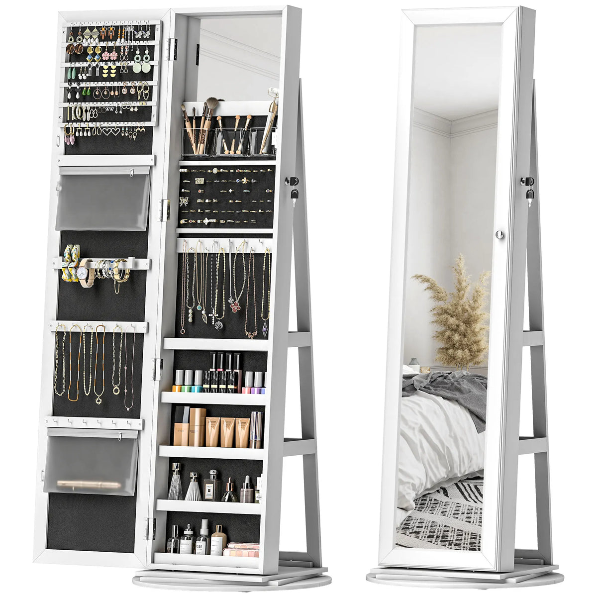 HOMCOM 360 Degree Swivel Jewelry Cabinet With Full Length Mirror