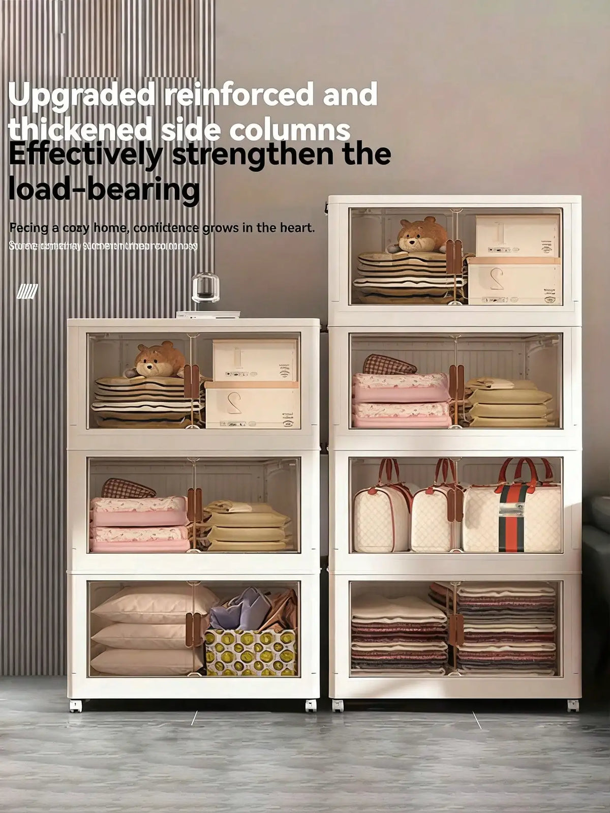 Foldable Plastic Storage Cabinet With Clear Doors And Wheels