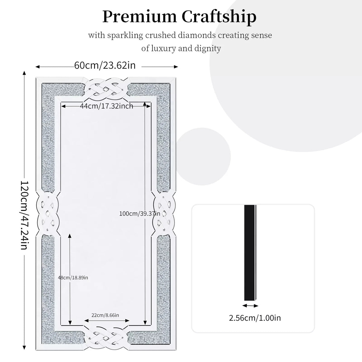 Wisfor Crushed Diamond Rectangular Vanity Mirror With Decorative Crystal Frame