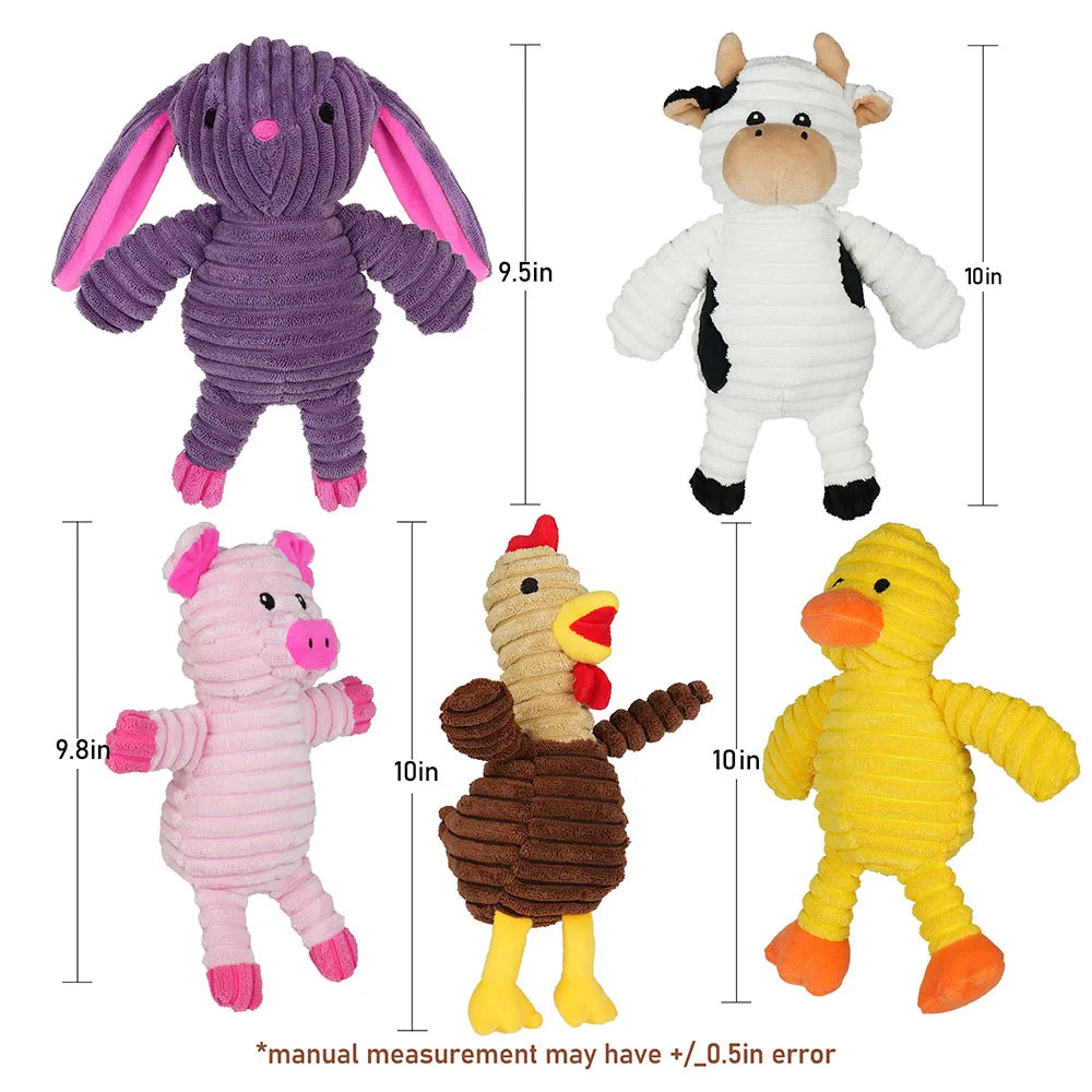 Five Pack Plush Squeaky Dog Toys Animal Assortment for Puppies and Dogs