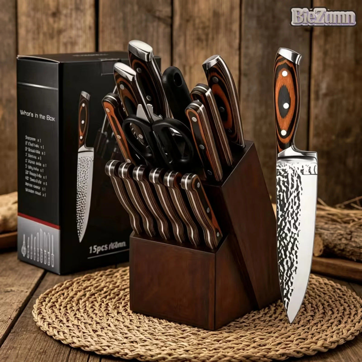 BieZumn Professional Stainless Steel Kitchen Knife Block Set