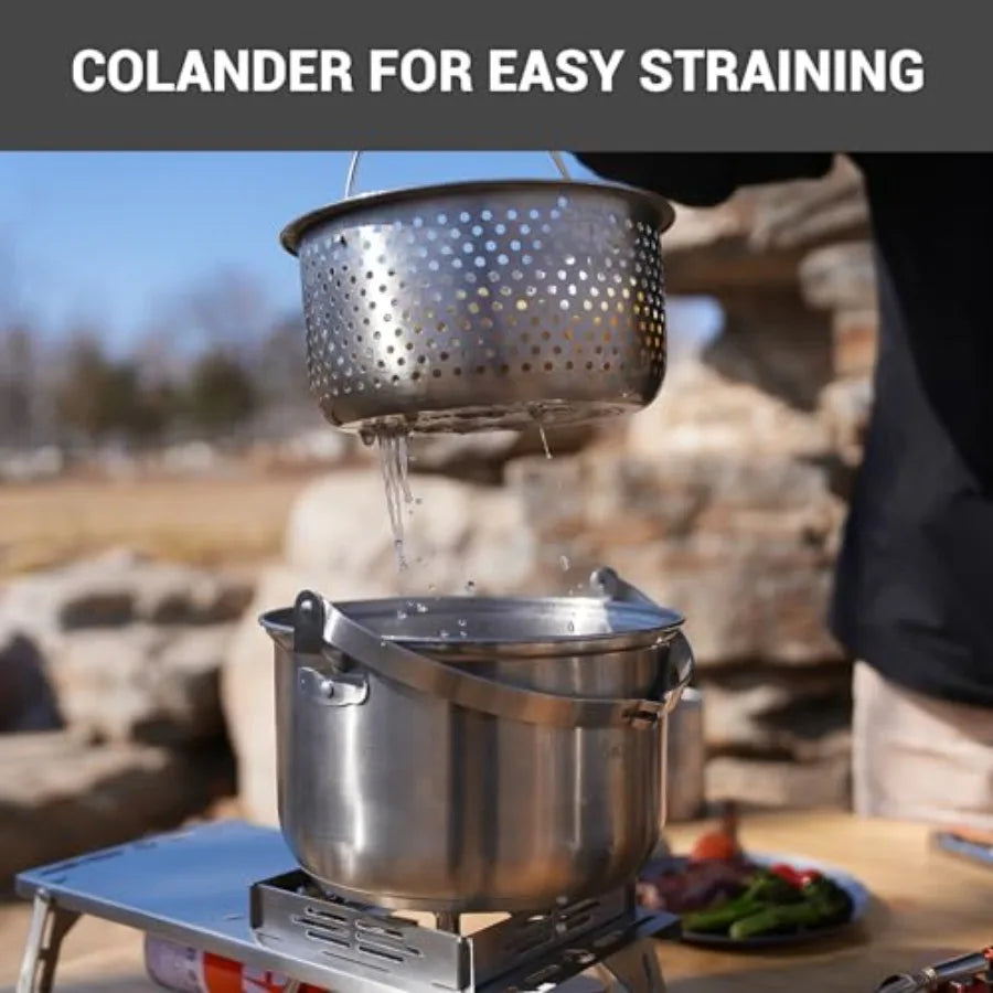 Stainless Steel Camping Cookware Set with Pots Pan and Kettle