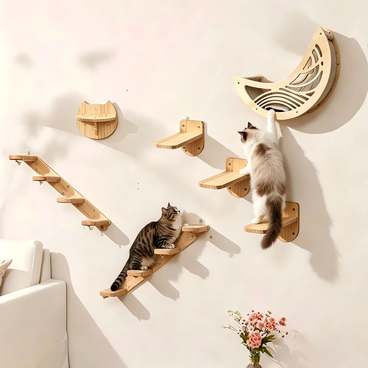 Wall Mounted Cat Shelves With Moon Hammock And Star Perches