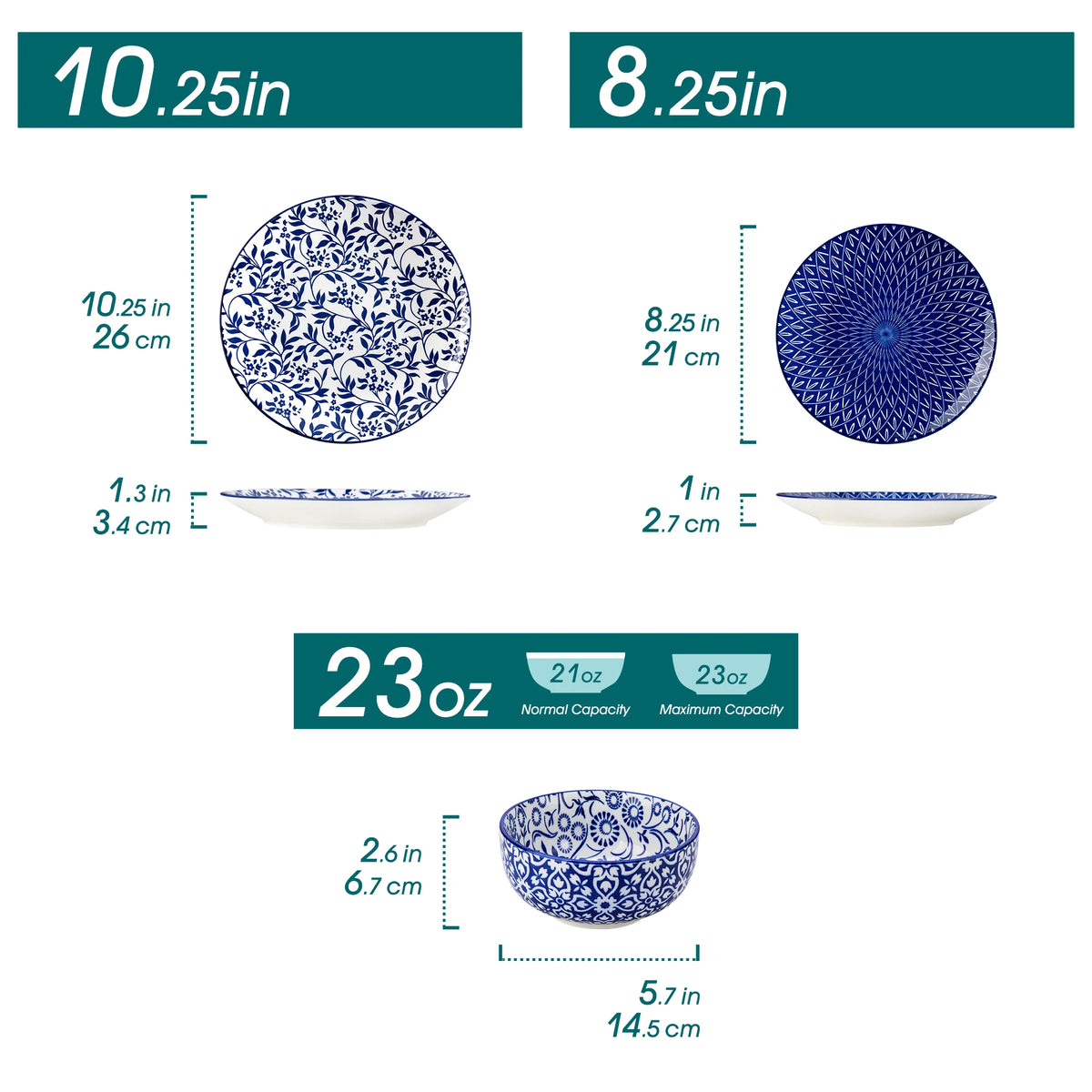 MALACASA Blue And White Porcelain Ceramic Dinnerware Set