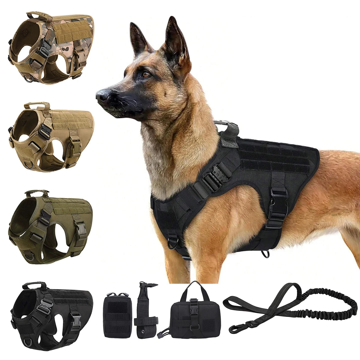 PETRAVEL Tactical Dog Harness With Leash And MOLLE Pouches