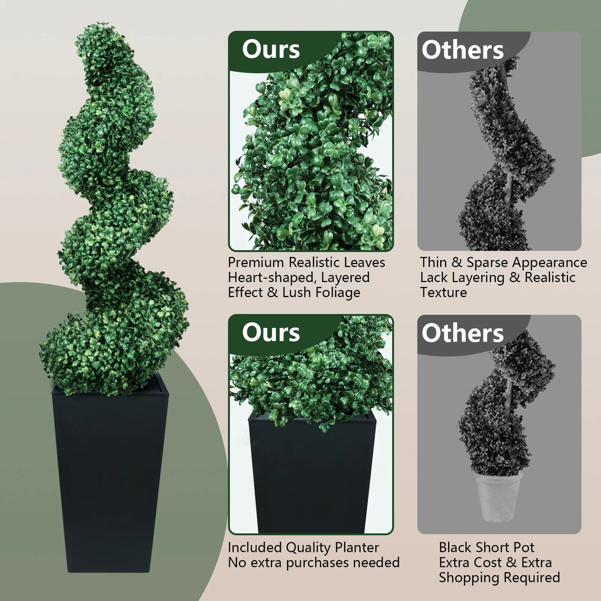 Olitree Artificial Boxwood Spiral Topiary Trees For Indoor Outdoor Decor