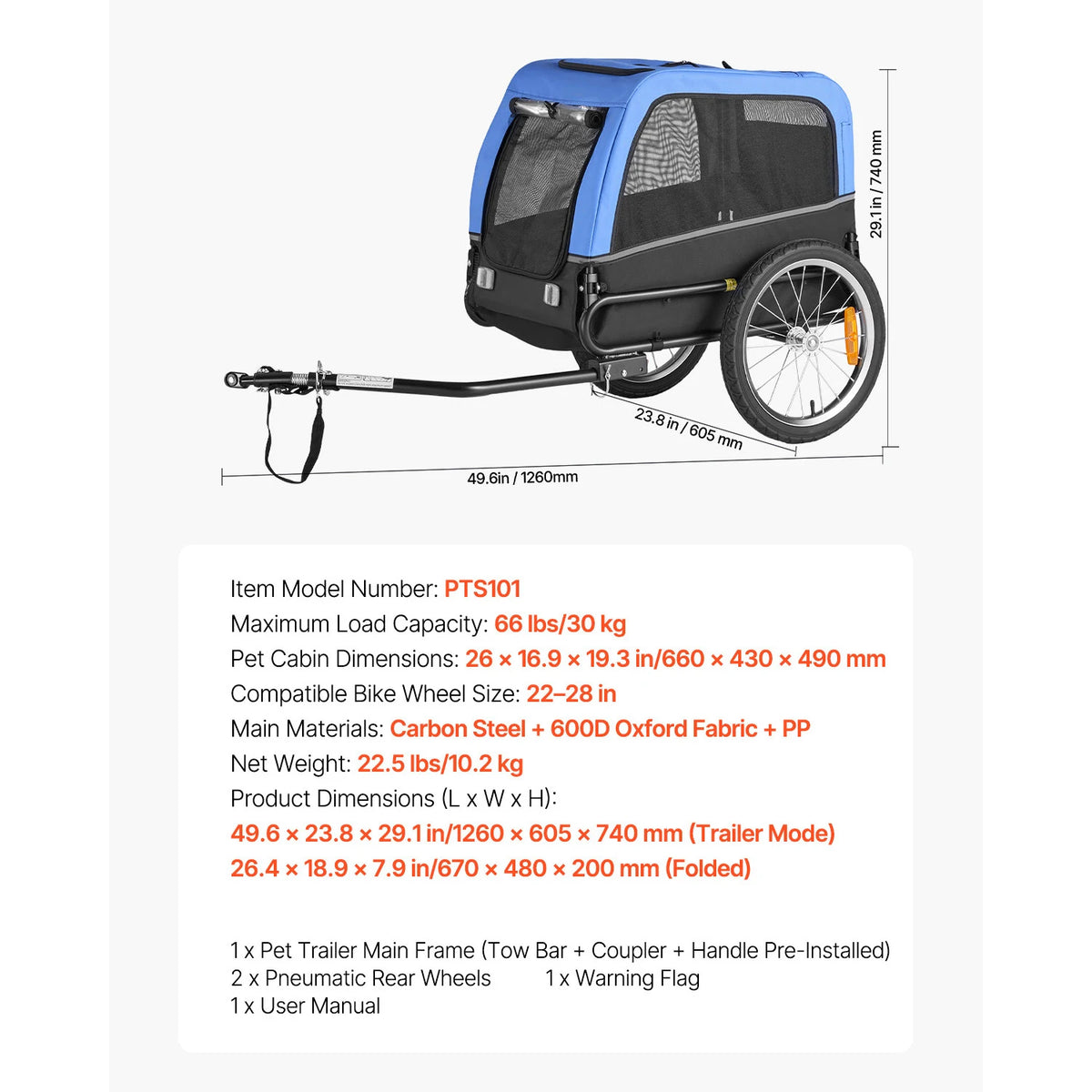 SucceBuy Dog Bike Trailer Pet Carrier With Quick Release Coupler
