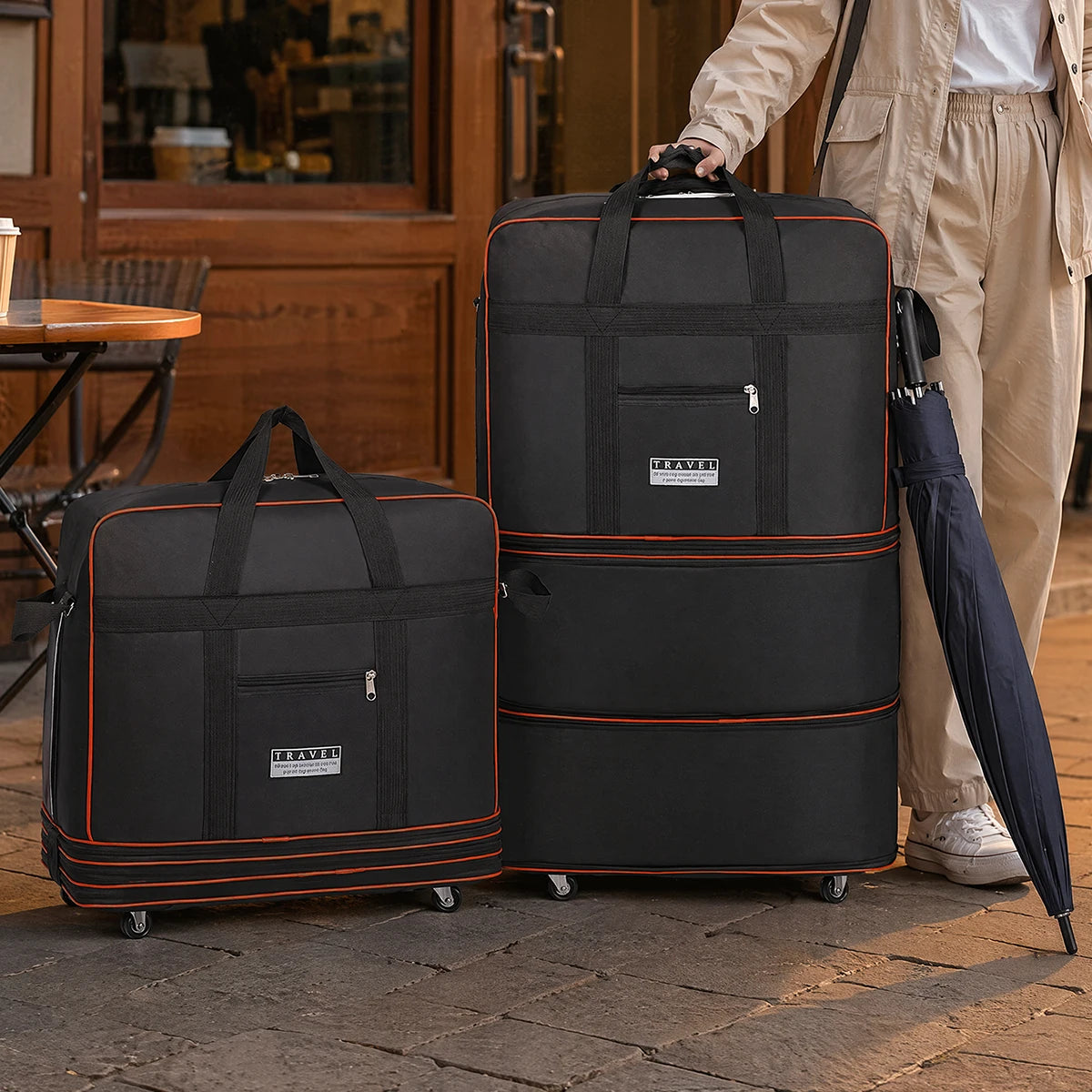 Expandable Foldable Rolling Travel Duffel Bag With Waterproof Oxford Fabric