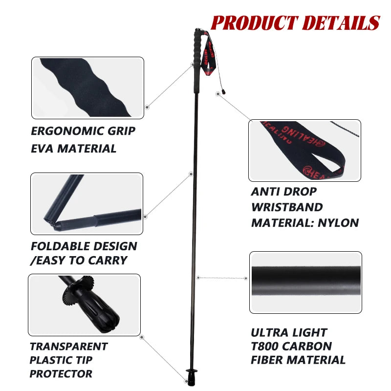 OKHEALING Ultralight Carbon Fiber Foldable Trekking Poles for Hiking
