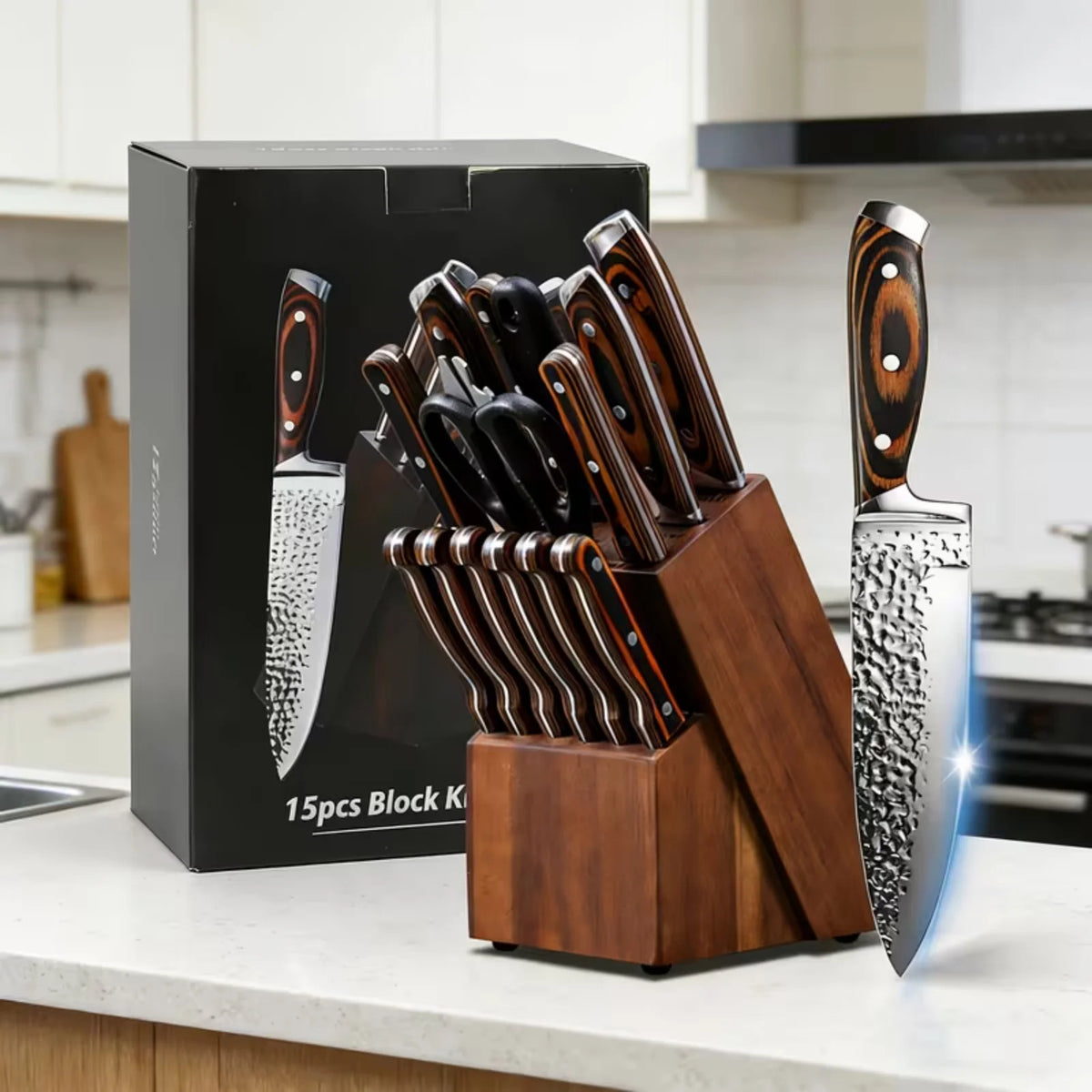 BieZumn Professional Stainless Steel Kitchen Knife Block Set