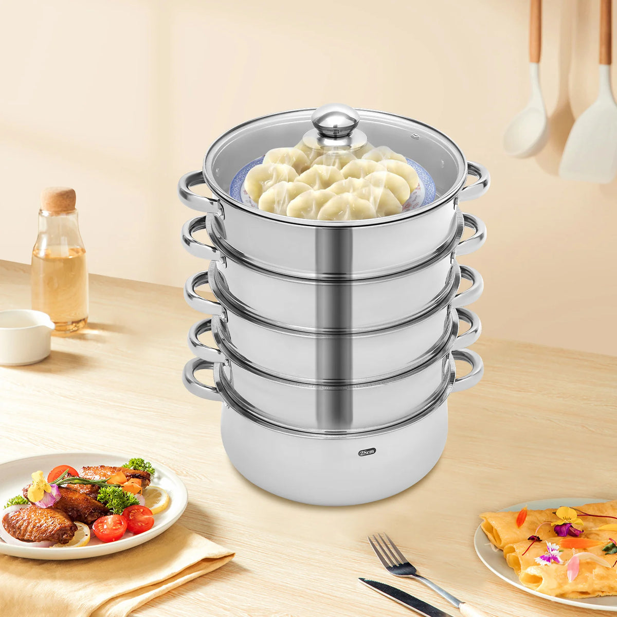 Five Tier Stainless Steel Multifunctional Kitchen Cooking Steamer