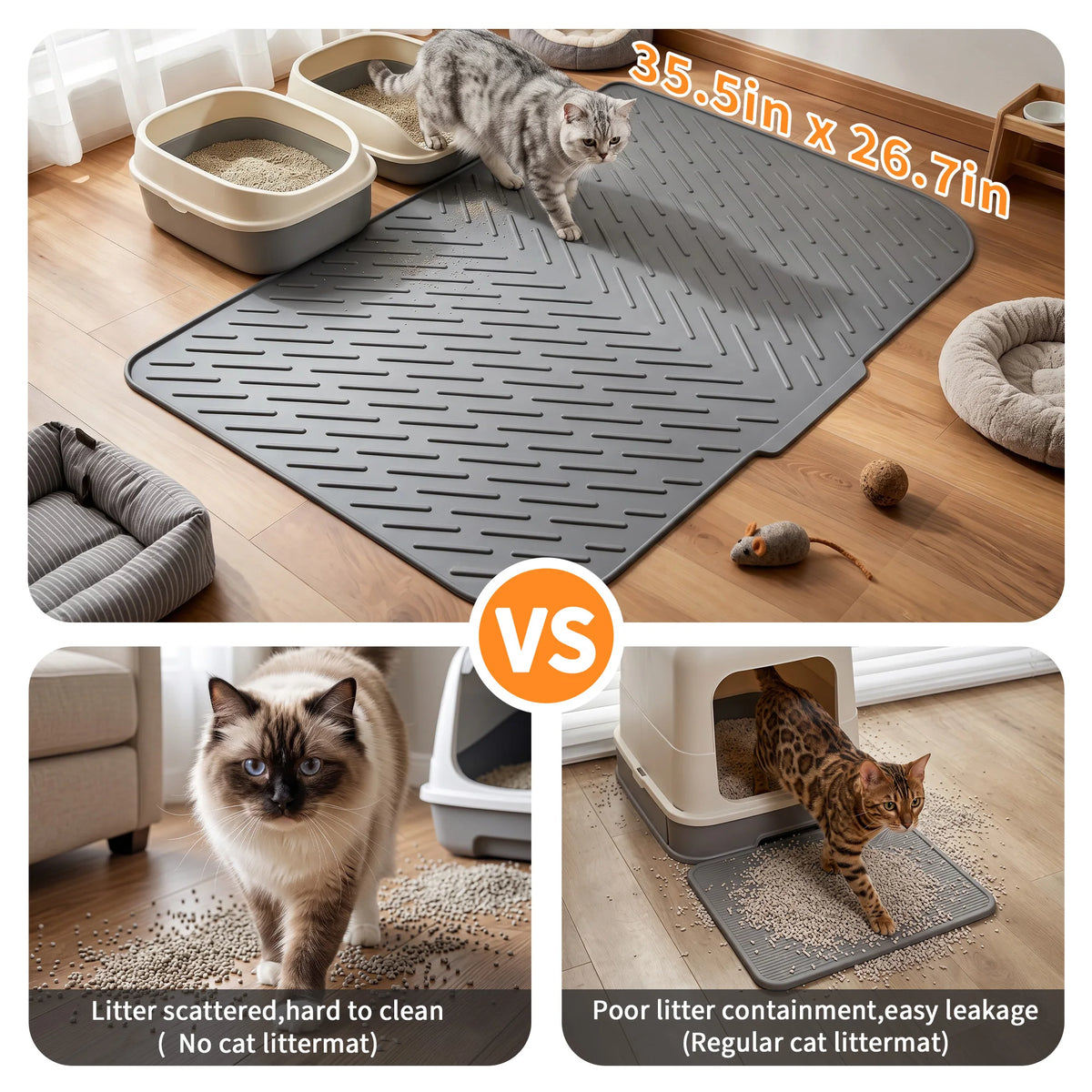 Waterproof Non Slip Silicone Cat Litter Mat for Multiple Cats