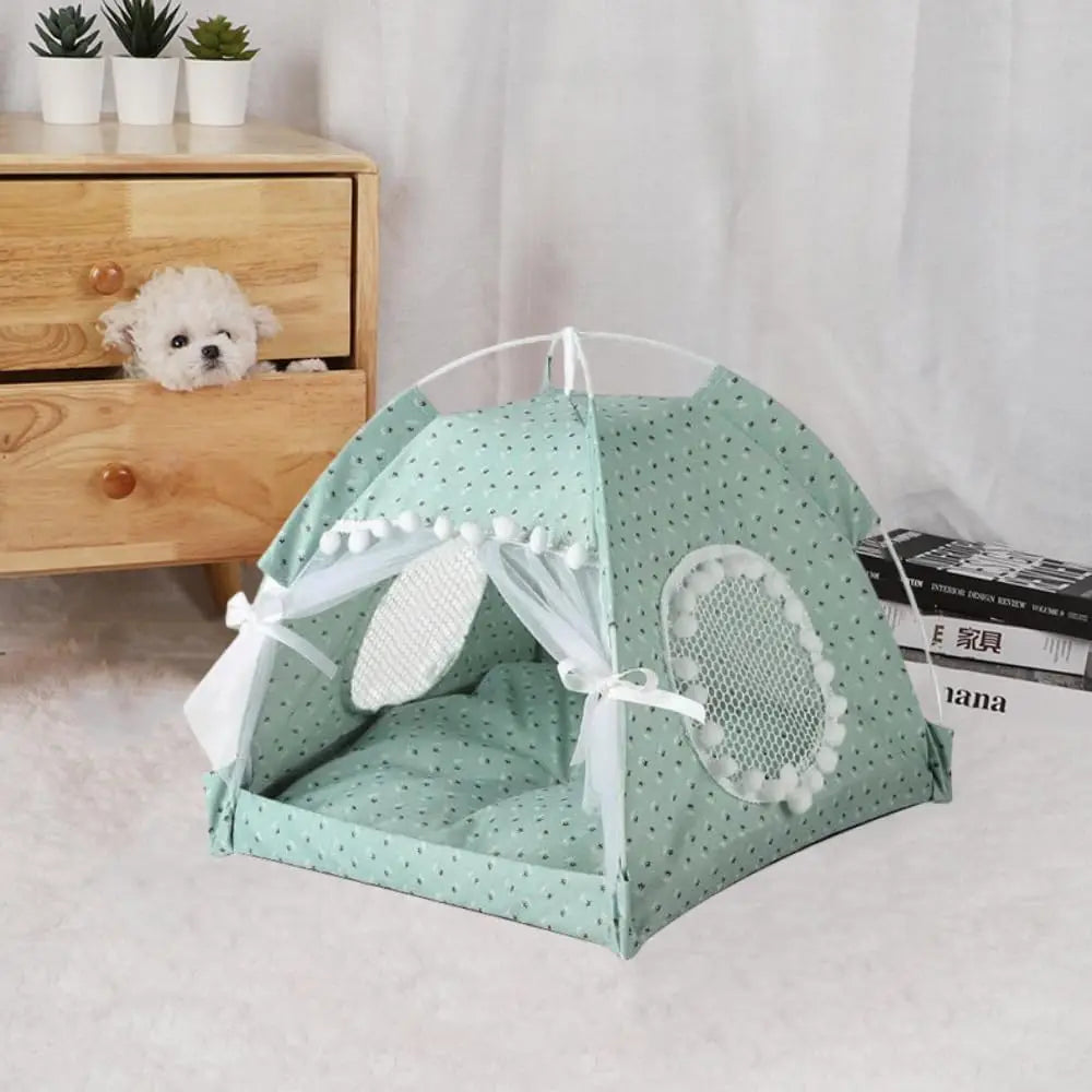 Breathable Mesh Cat Bed Tent With Removable Plush Cushion