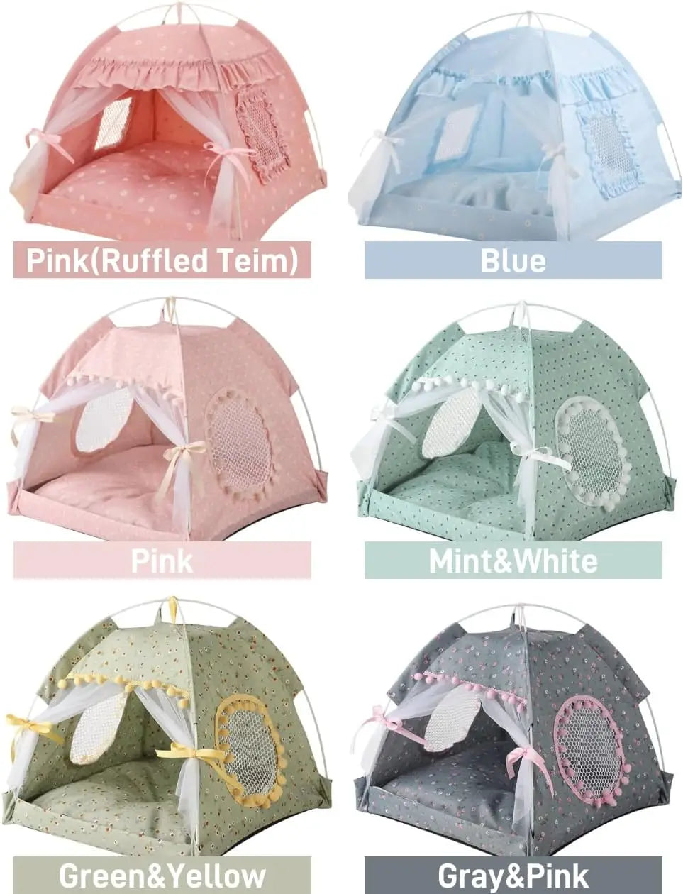 Breathable Mesh Cat Bed Tent With Removable Plush Cushion