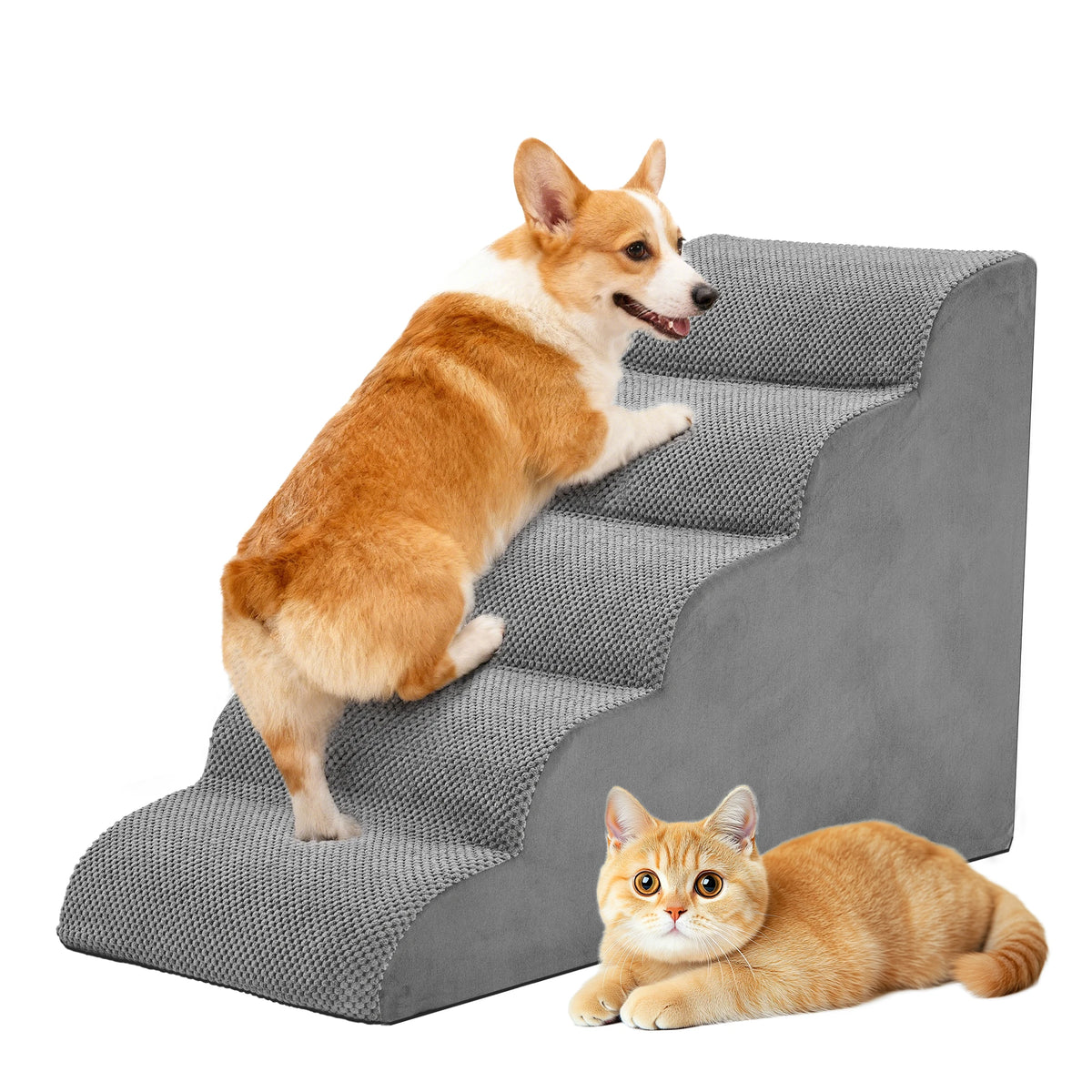Curved Foam Dog Stairs With Non Slip Ramp For Pets