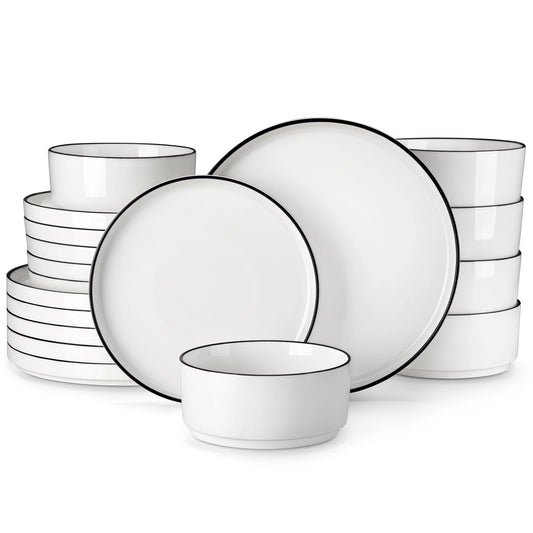 MALACASA Ceramic Dinnerware Set With Plates, Bowls And Soup Dishes
