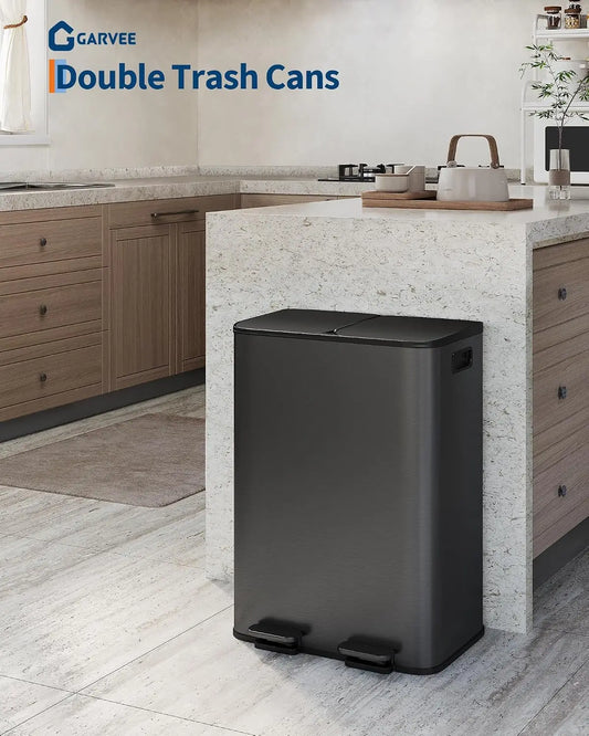 Garvee Dual Compartment Stainless Steel Pedal Kitchen Trash Can