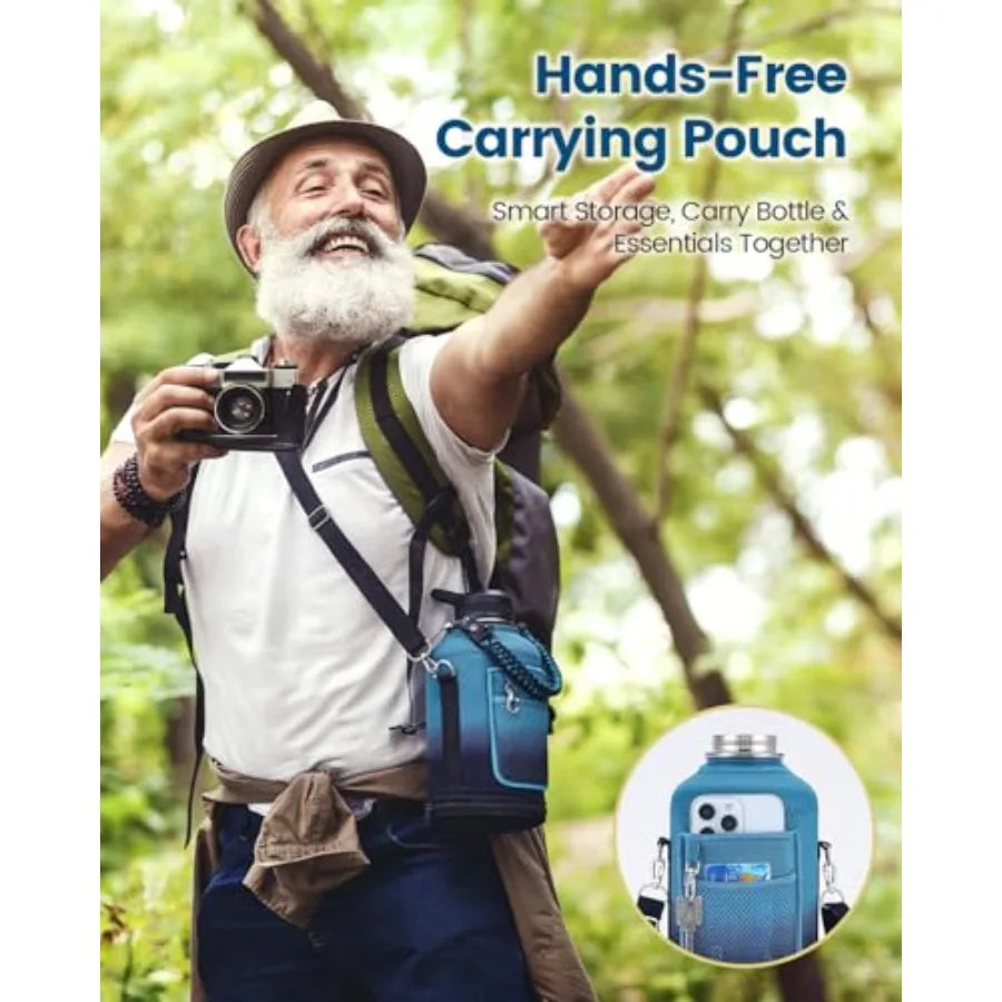 Vacuum Insulated Stainless Steel Water Bottle With Strap For Travel