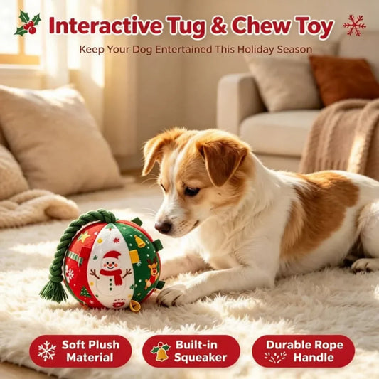 Christmas Interactive Dog Ball Toy With Bells For Fetch Training
