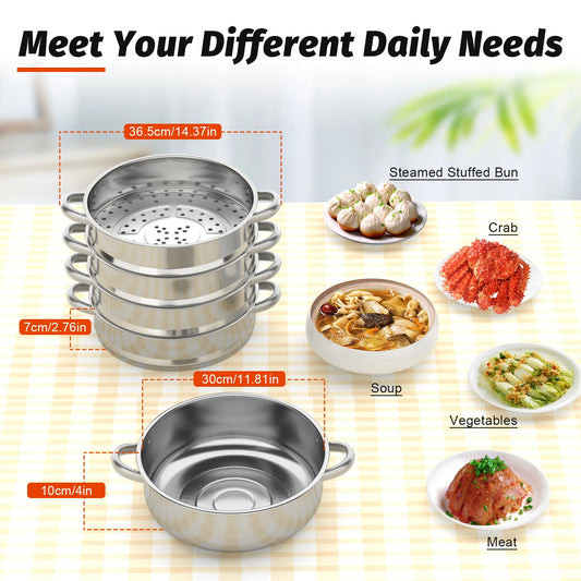 Five Tier Stainless Steel Multifunctional Kitchen Cooking Steamer