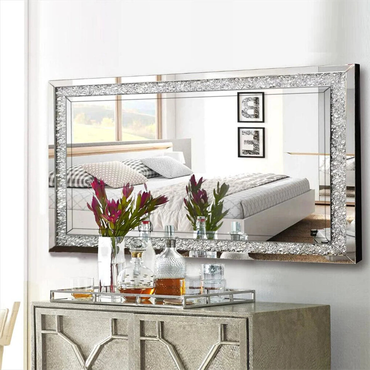 Crystal Crush Diamond Wall Mirror For Bedroom And Living Room