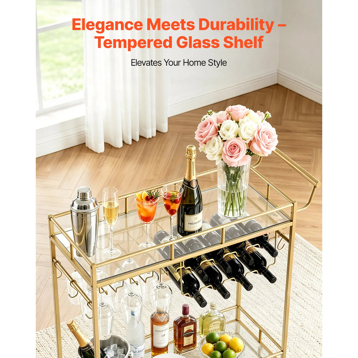 SucceBuy Two Tier Rolling Bar Cart Serving Trolley for Home